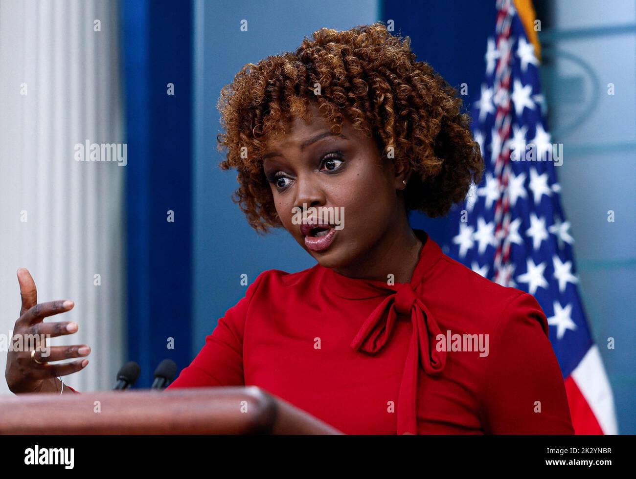 Press Secretary Karine Jean-Pierre holds the daily press briefing at the White House in Washington, U.S., September 23, 2022. REUTERS/Evelyn Hockstein Stock Photo