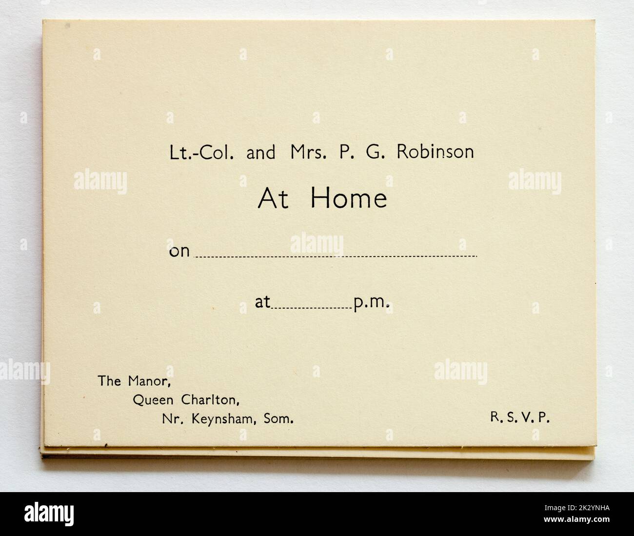 Vintage British Army Military Colonels At Home Invitation - Robinson Stock Photo