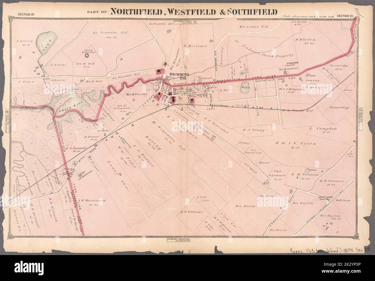 Cartographic, Maps. 1874. Lionel Pincus and Princess Firyal Map Division. Staten Island (New York, N.Y.) Part of Northfield, Westfield & Southfield Section 20 Stock Photo