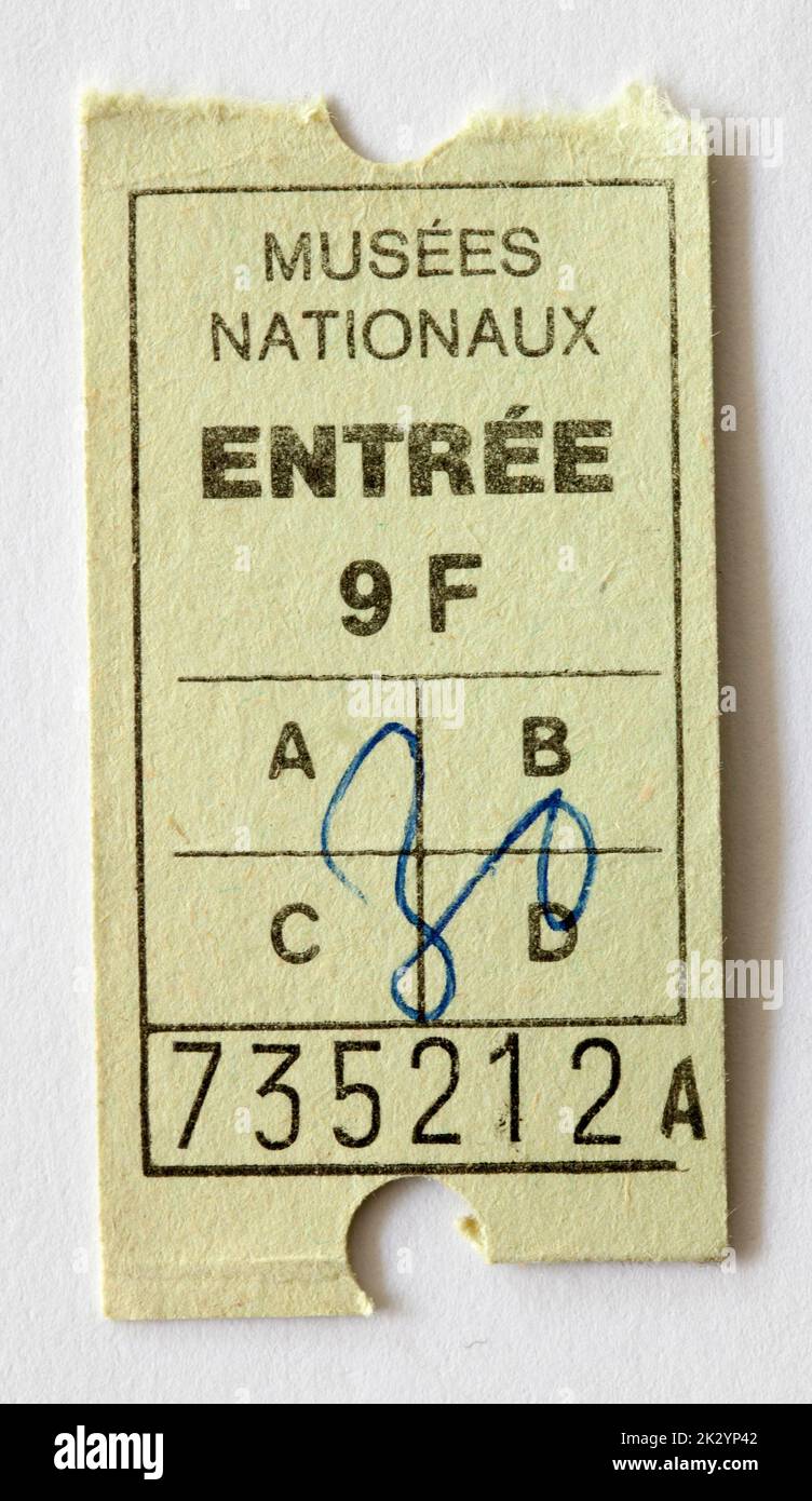 Old French Museum Admission Ticket Stock Photo