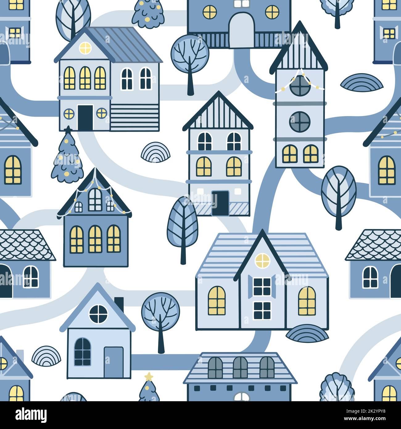 Seamless pattern of doodle houses. Great for fabric, textile vector ...