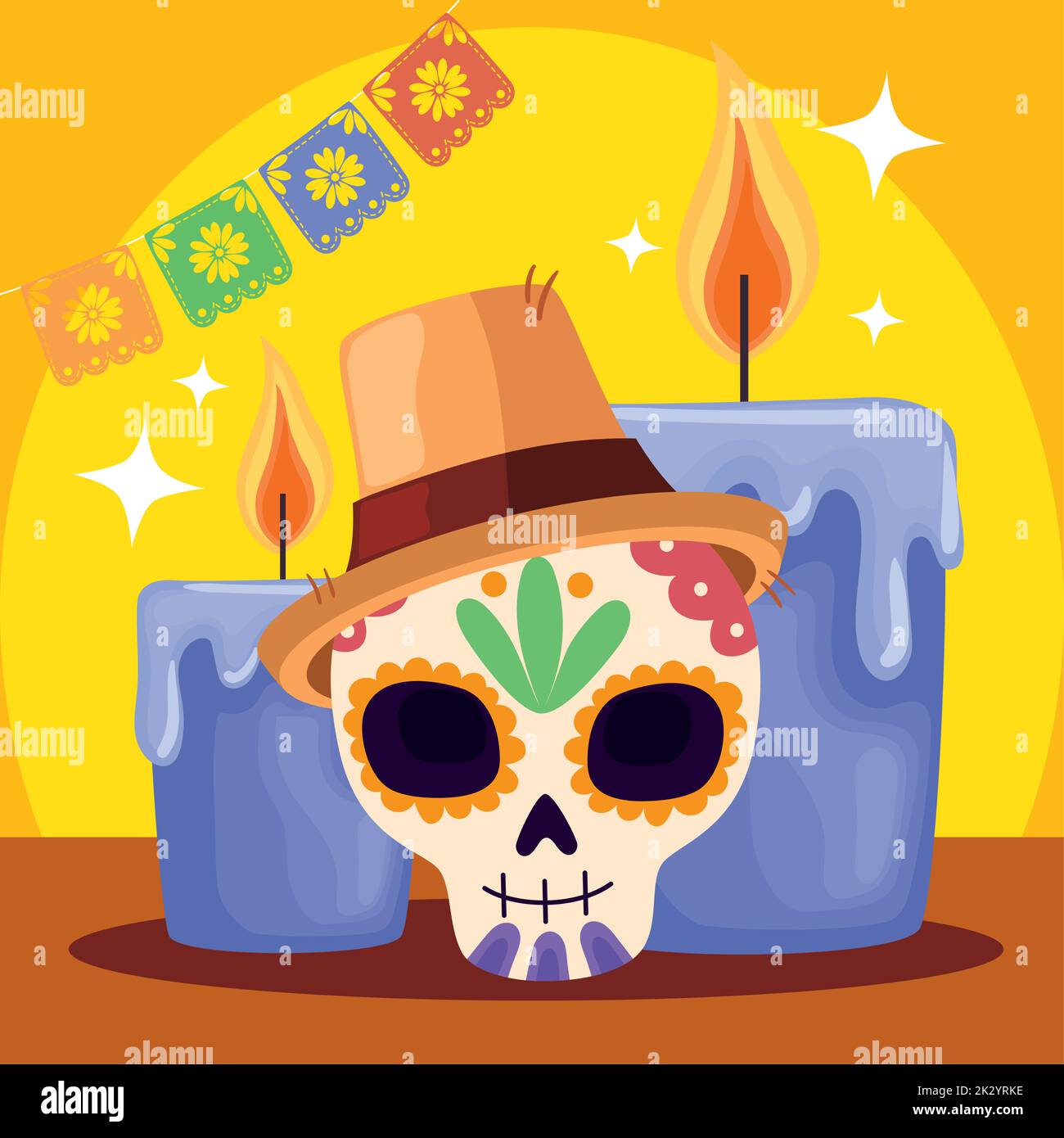 dia de los muertos skull with candles Stock Vector