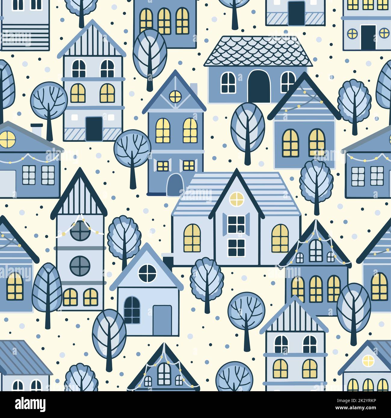 Seamless pattern of doodle houses. Great for fabric, textile vector ...