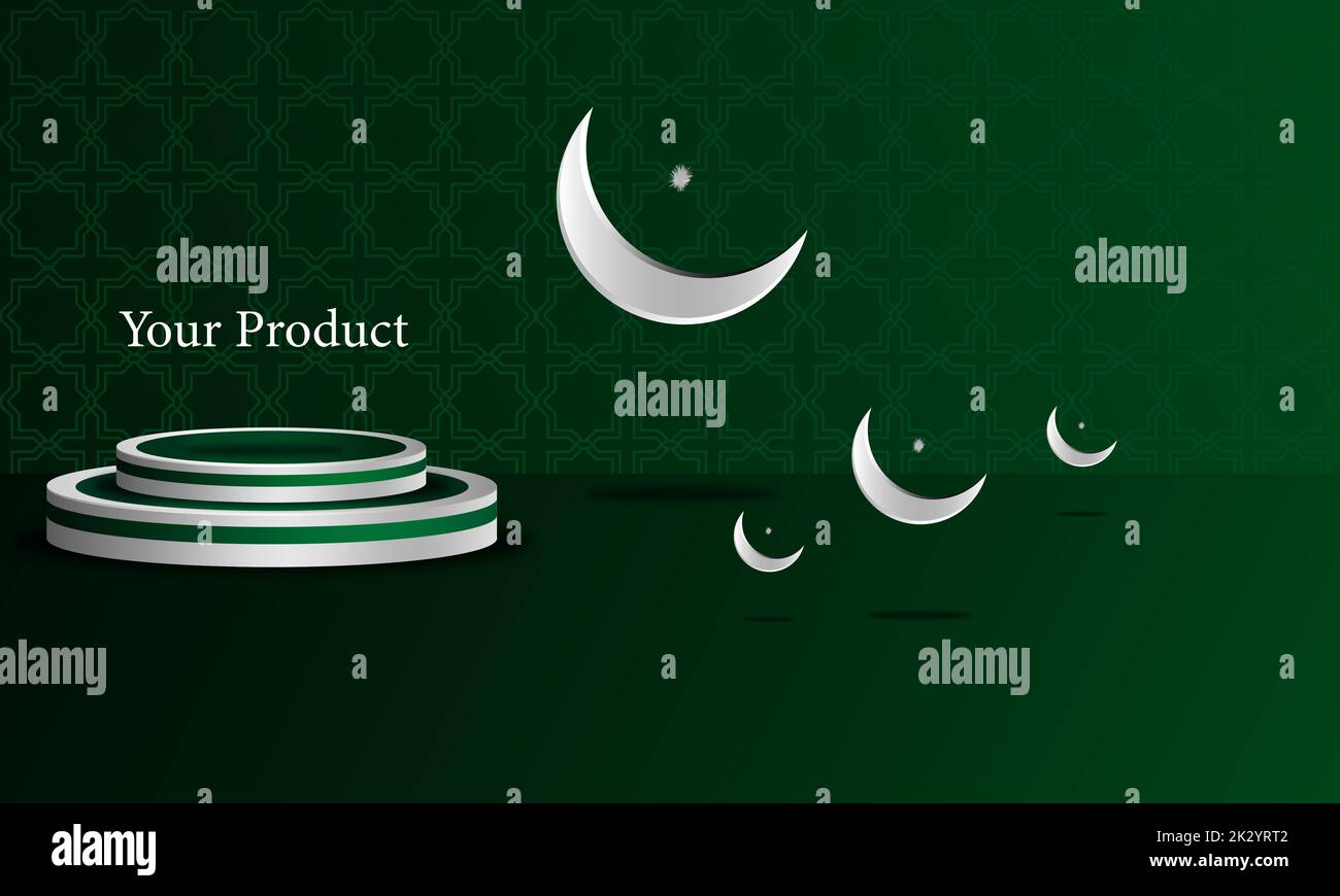 A green background with moons and a stage design for spotlighting - great for a presentation of a business product Stock Vector