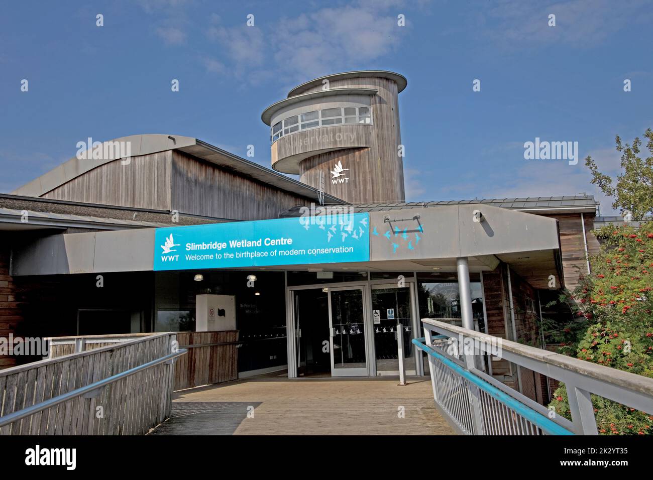Entrance to Wildfowl and Wetlands Trust, Slimbridge, UK Stock Photo