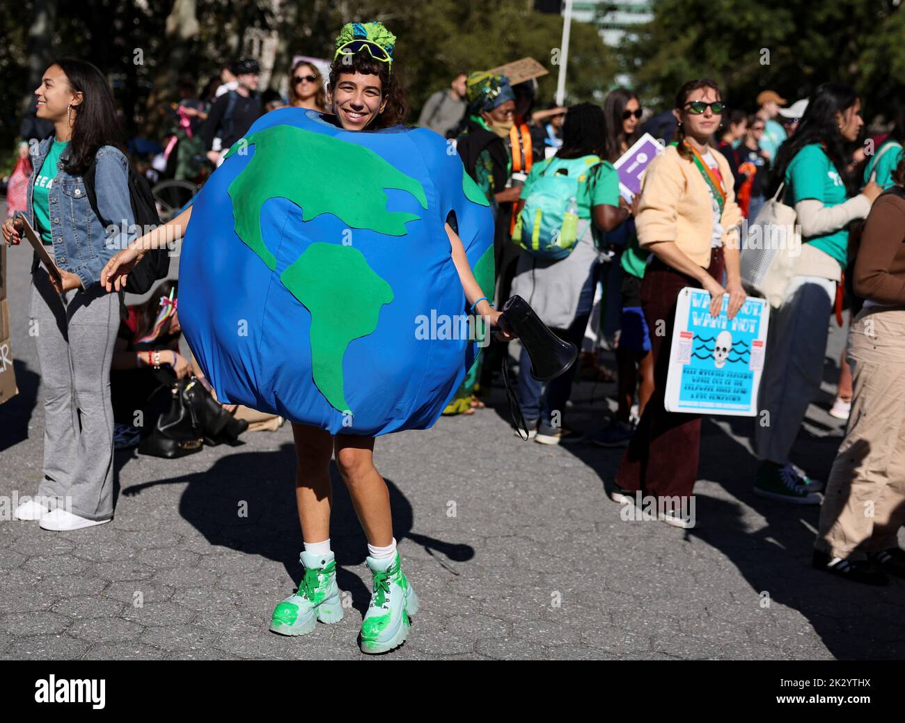 People take part in a Global Climate Strike, to demand governments to take action against global warming, on the sidelines of the 77th Session of the United Nations General Assembly, in New York City, New York, U.S., September 23, 2022. REUTERS/Brendan McDermid Stock Photo