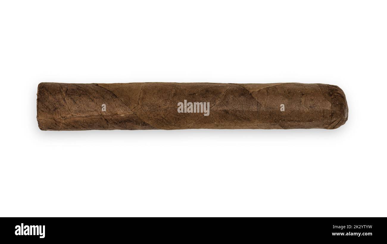 Brown Cuban cigar horizontal isolated on white background Stock Photo