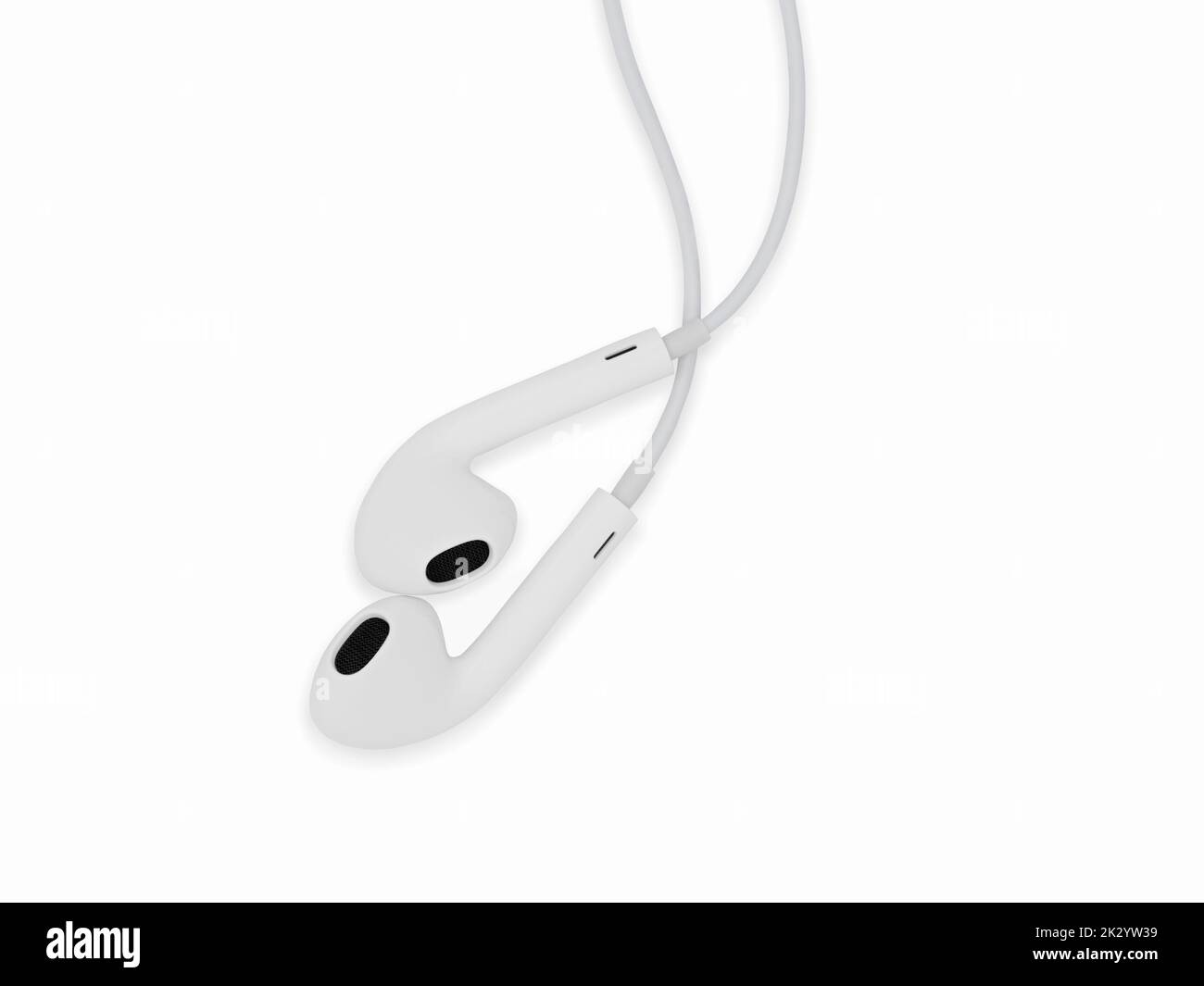 White wired earphones (buds) isolated on white background Stock Photo