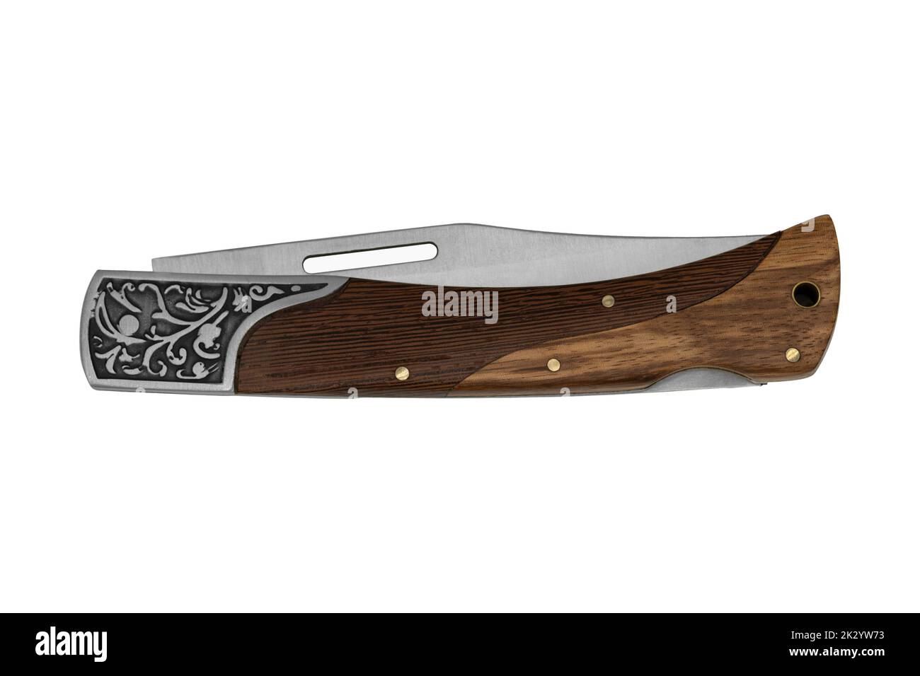 Handmade closed folding pocket knife with wooden handle from Cambodia