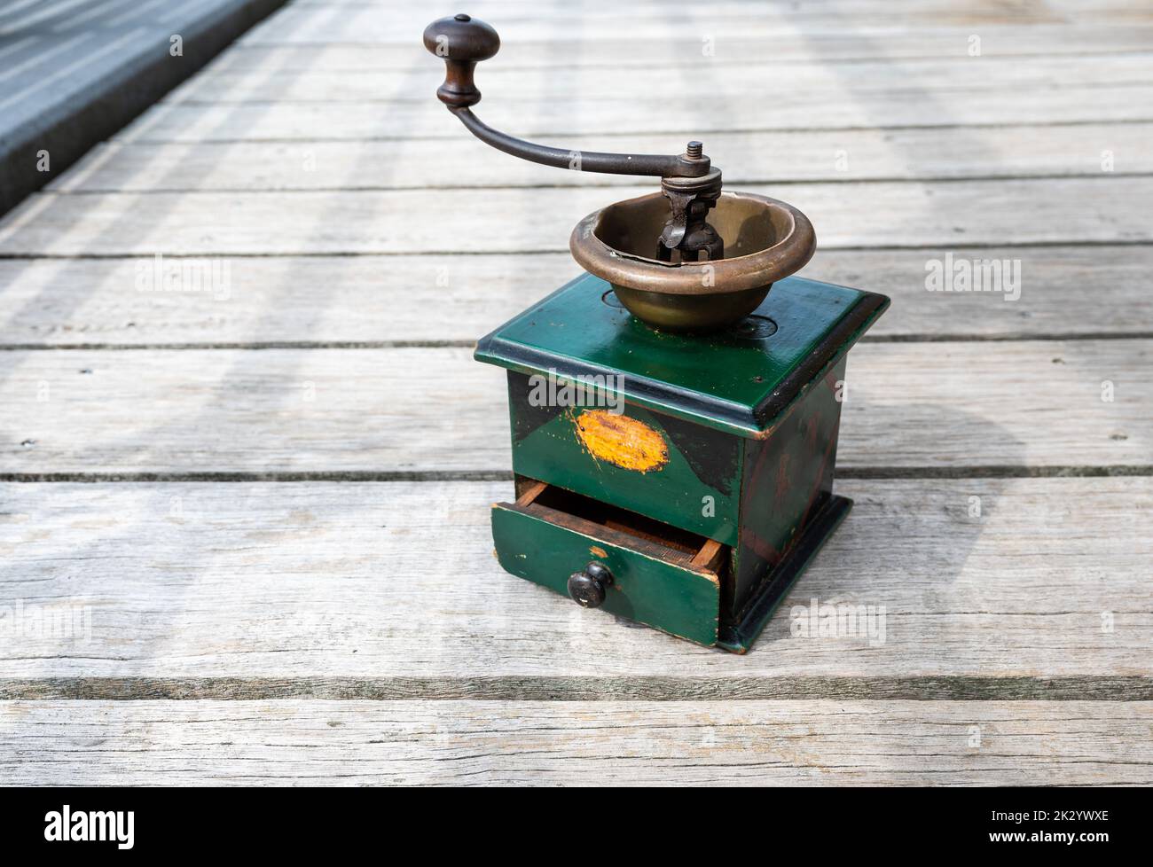 Jette, Brussels, Belgium, 09 20 2022 - Isolated vintage coffee grinder Stock Photo