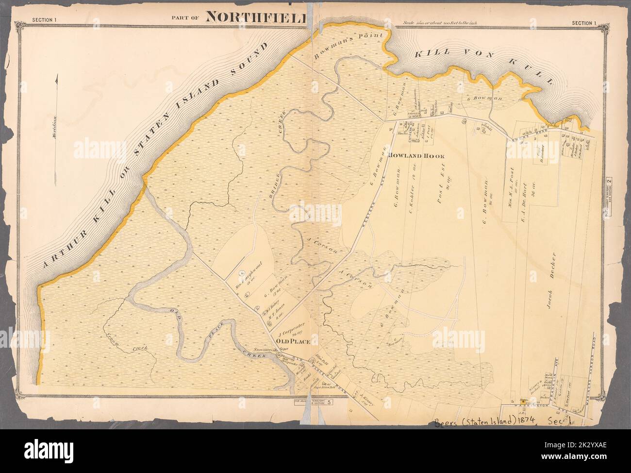 Cartographic, Maps. 1874. Lionel Pincus and Princess Firyal Map Division. Staten Island (New York, N.Y.) Part of Northfield Section 1 Stock Photo