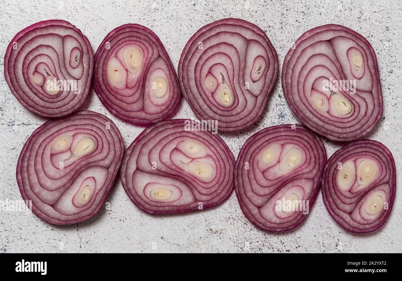 sliced red onion oblong Stock Photo