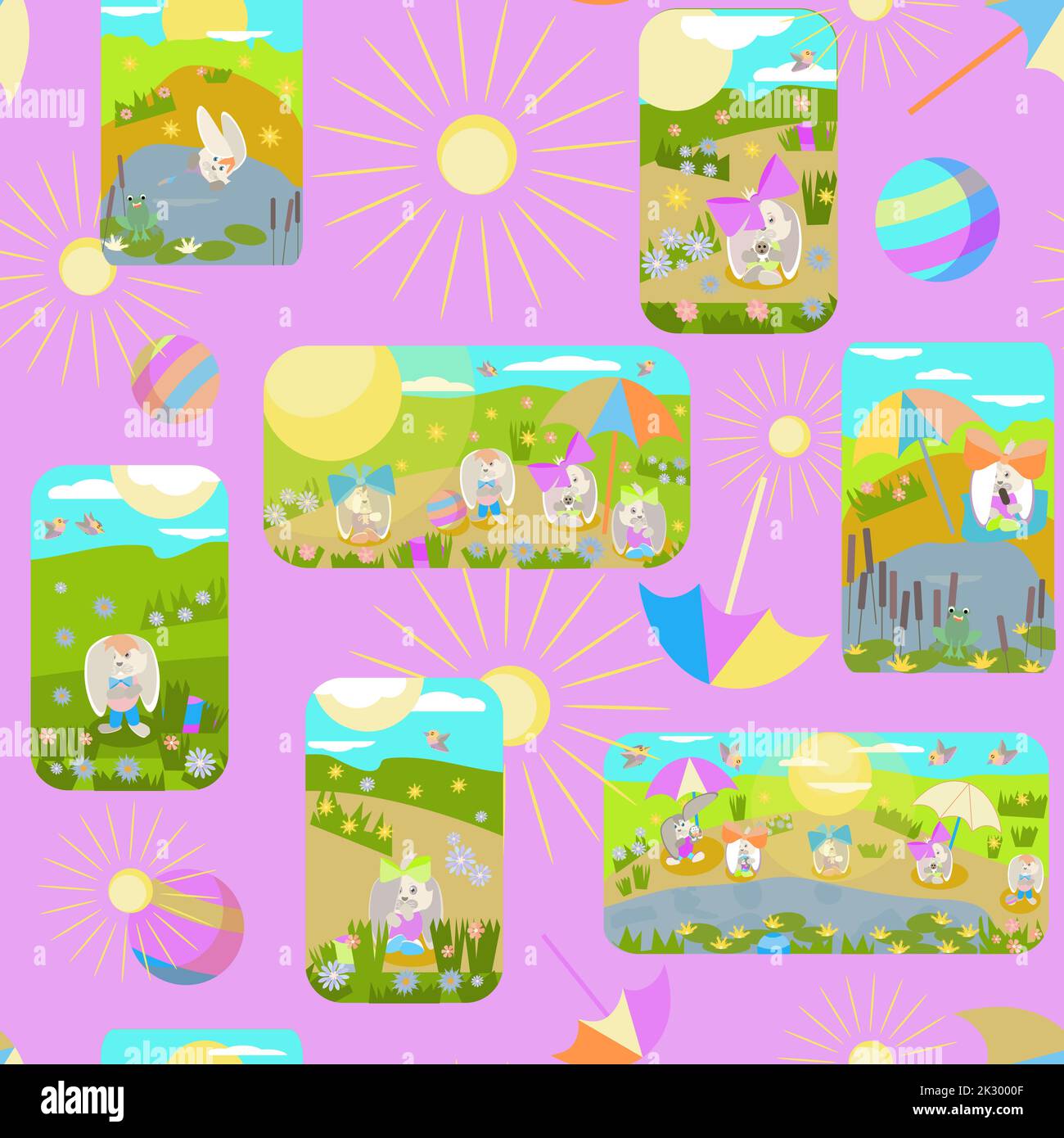 seamless pattern without background rabbits sunbathing in the sun by