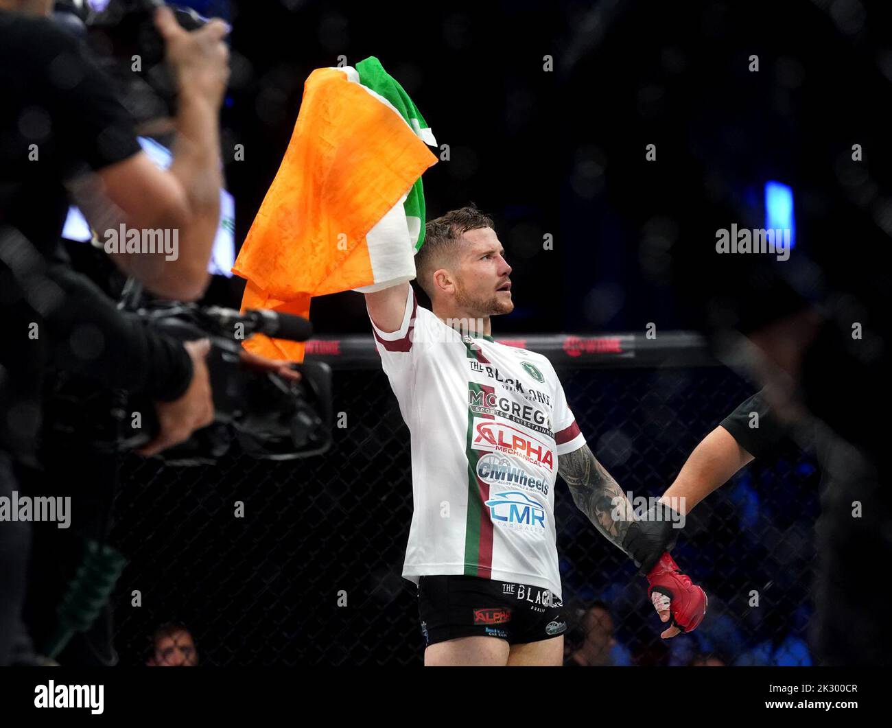 Brian Moore celebrates after beating Arivaldo Lima da Silva during their Bantamweight bout during Bellator 385 at the 3 Arena, Dublin. Picture date: Friday September 23, 2022. Stock Photo