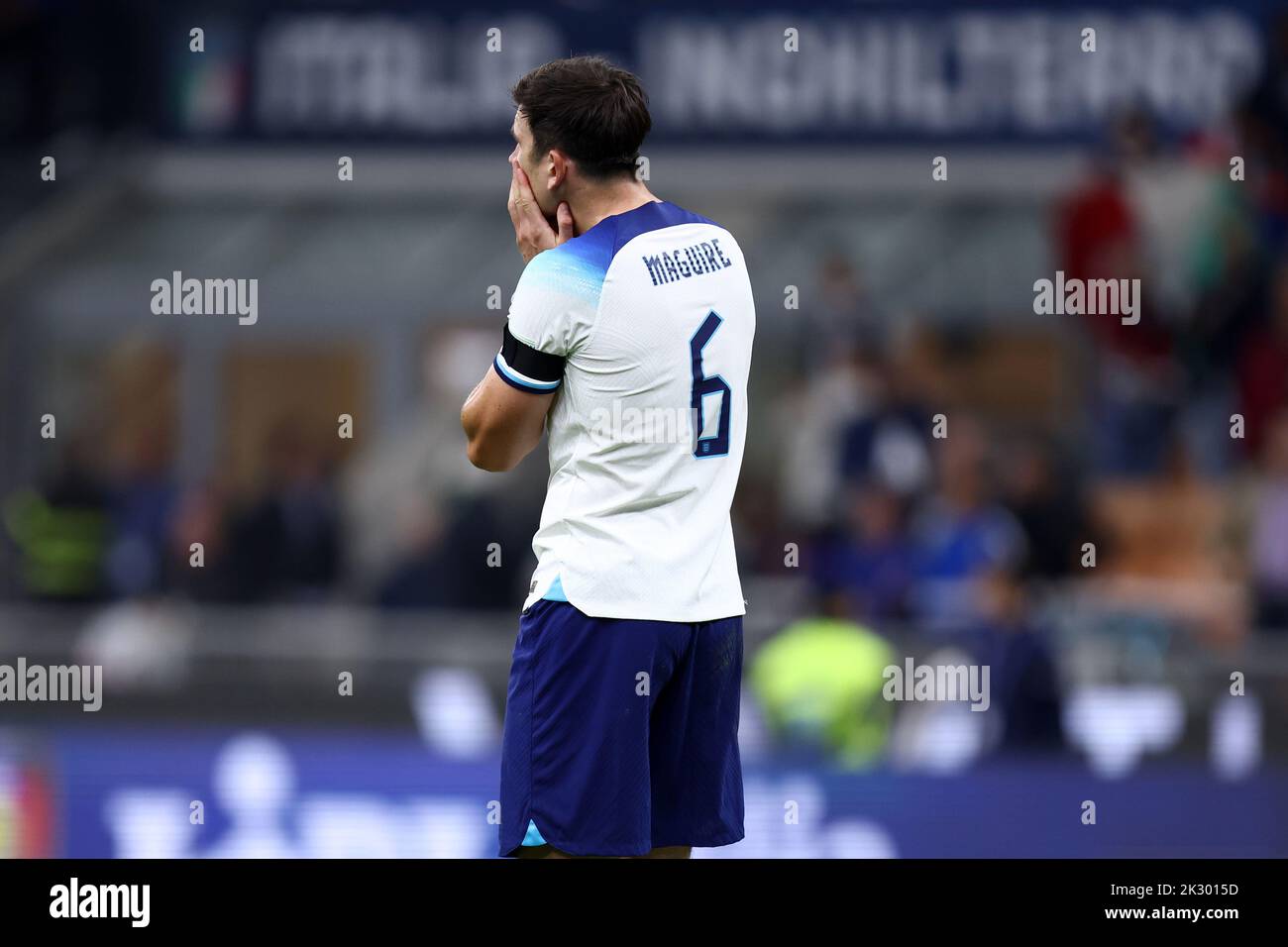 Milan, Italy. 23rd Sep, 2022. Harry Maguire of England looks dejected during the Uefa Nations League Group 3 match between Italy and England at Stadio Giuseppe Meazza on September 23, 2022 in Milano Italy . Credit: Marco Canoniero/Alamy Live News Stock Photo