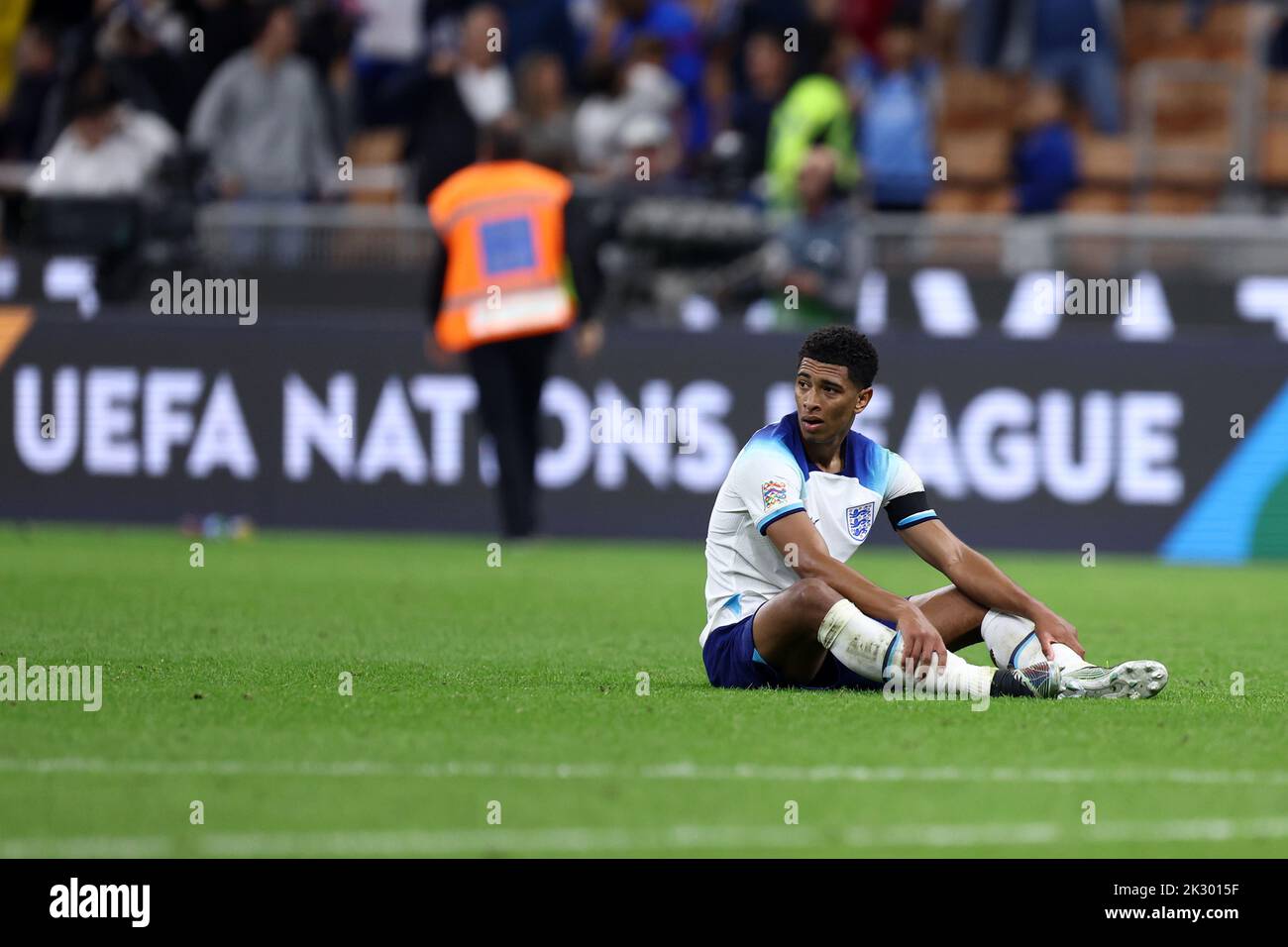 Milan, Italy. 23rd Sep, 2022. Jude Bellingham of England looks dejected during the Uefa Nations League Group 3 match between Italy and England at Stadio Giuseppe Meazza on September 23, 2022 in Milano Italy . Credit: Marco Canoniero/Alamy Live News Stock Photo