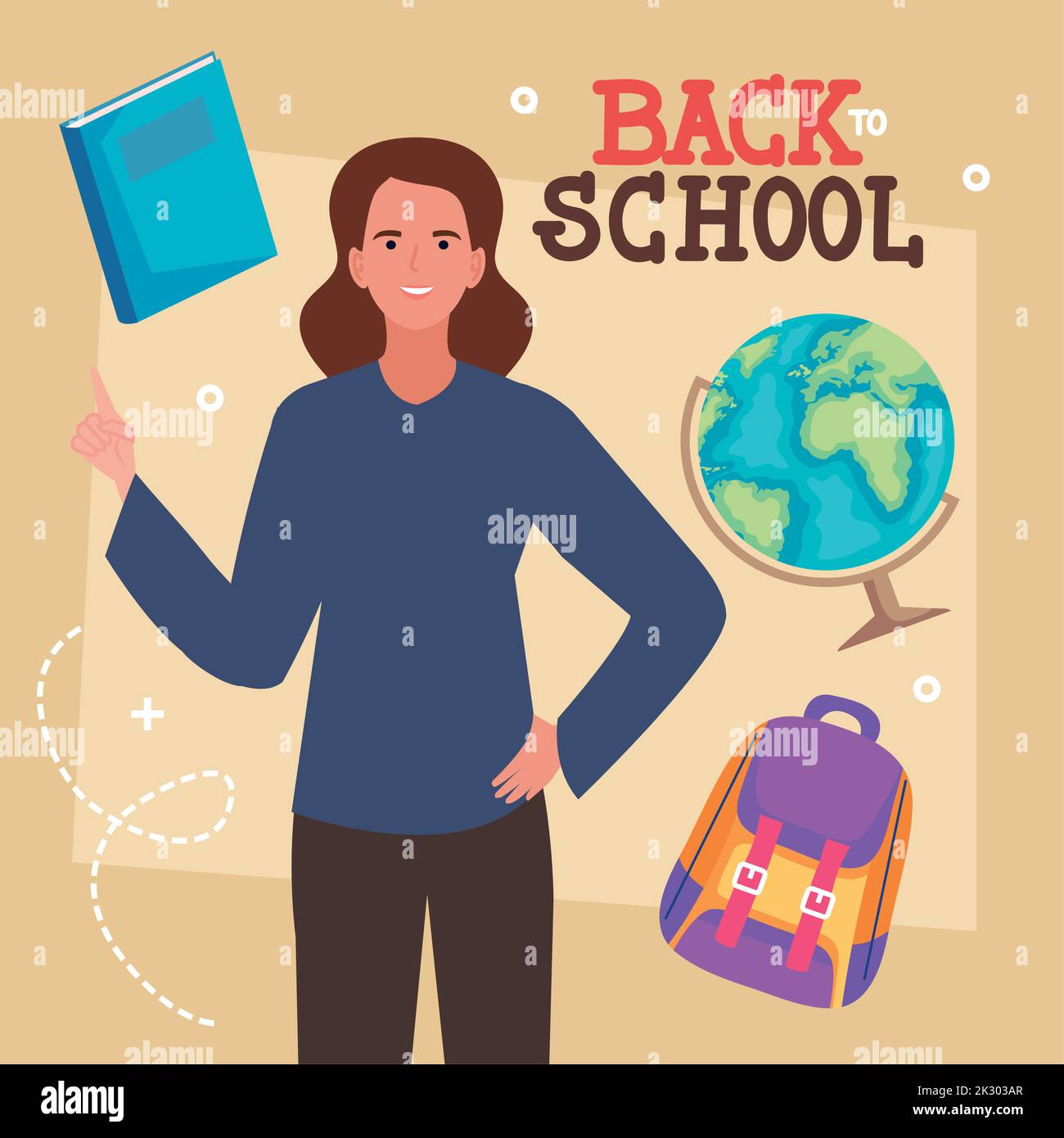 back to school lettering with teacher woman Stock Vector
