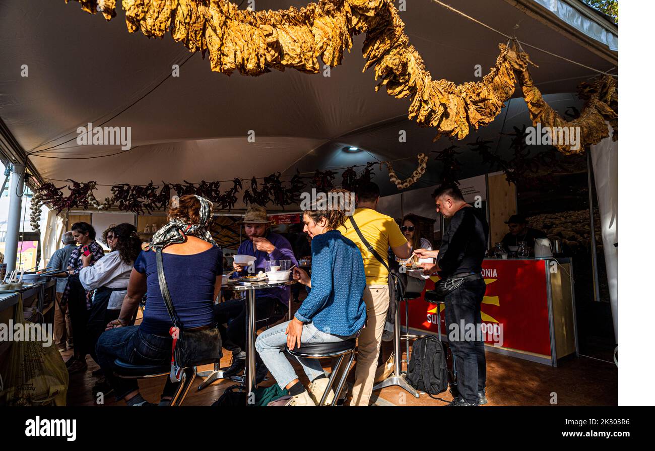 Italy. 23rd Sep, 2022. Italy Turin Parco Dora  'Terra Madre - Salone del Gusto 2022' - Stand north Macedonia Credit: Realy Easy Star/Alamy Live News Stock Photo