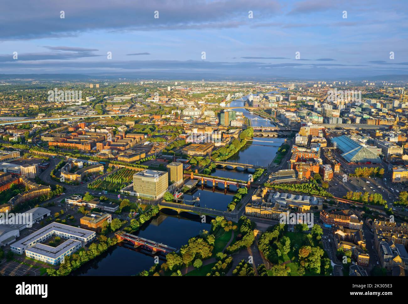 Aerial view of the River Clyde and Glasgow City Stock Photo