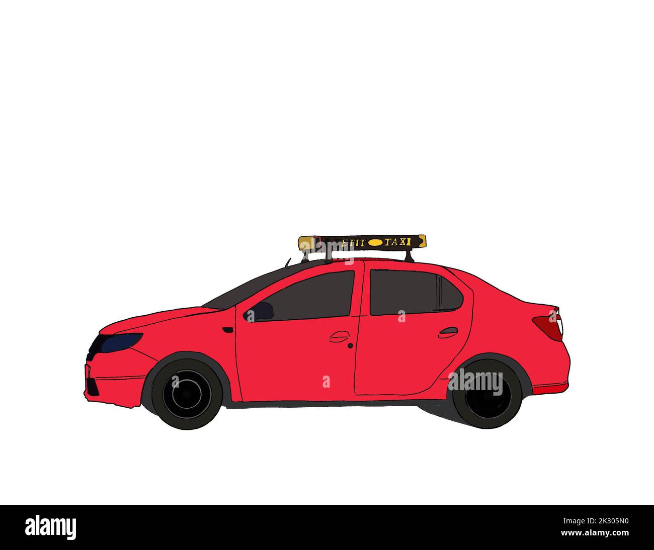 Moroccan Red Taxi Illustration on White Background. Stock Photo