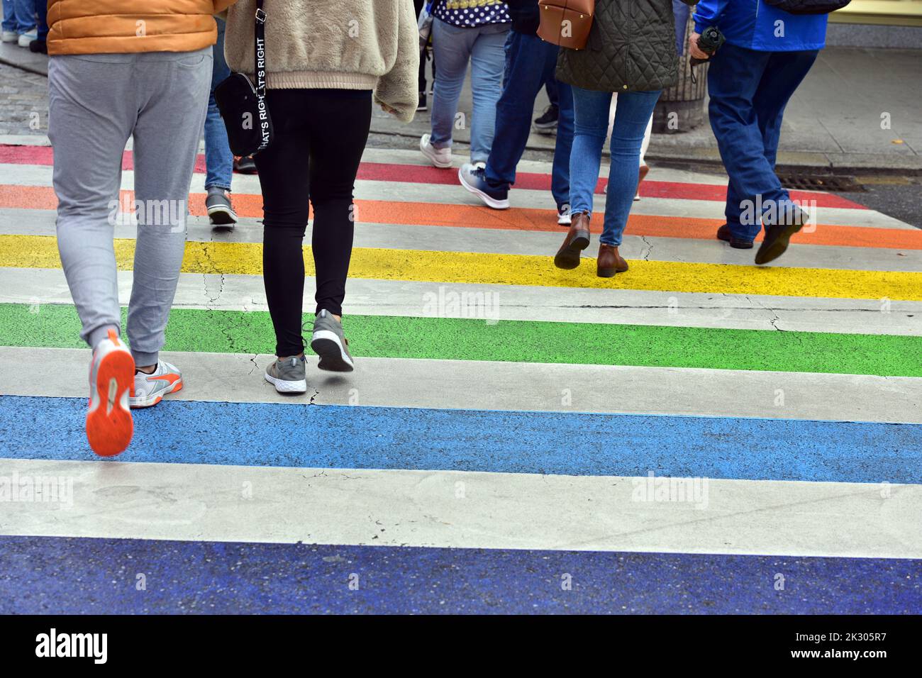 Crosswalks in rainbow colors in the city of Linz, Austria Stock Photo