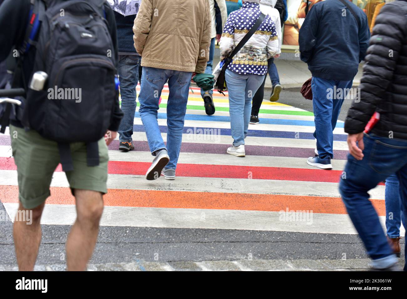 Crosswalks in rainbow colors in the city of Linz, Austria Stock Photo