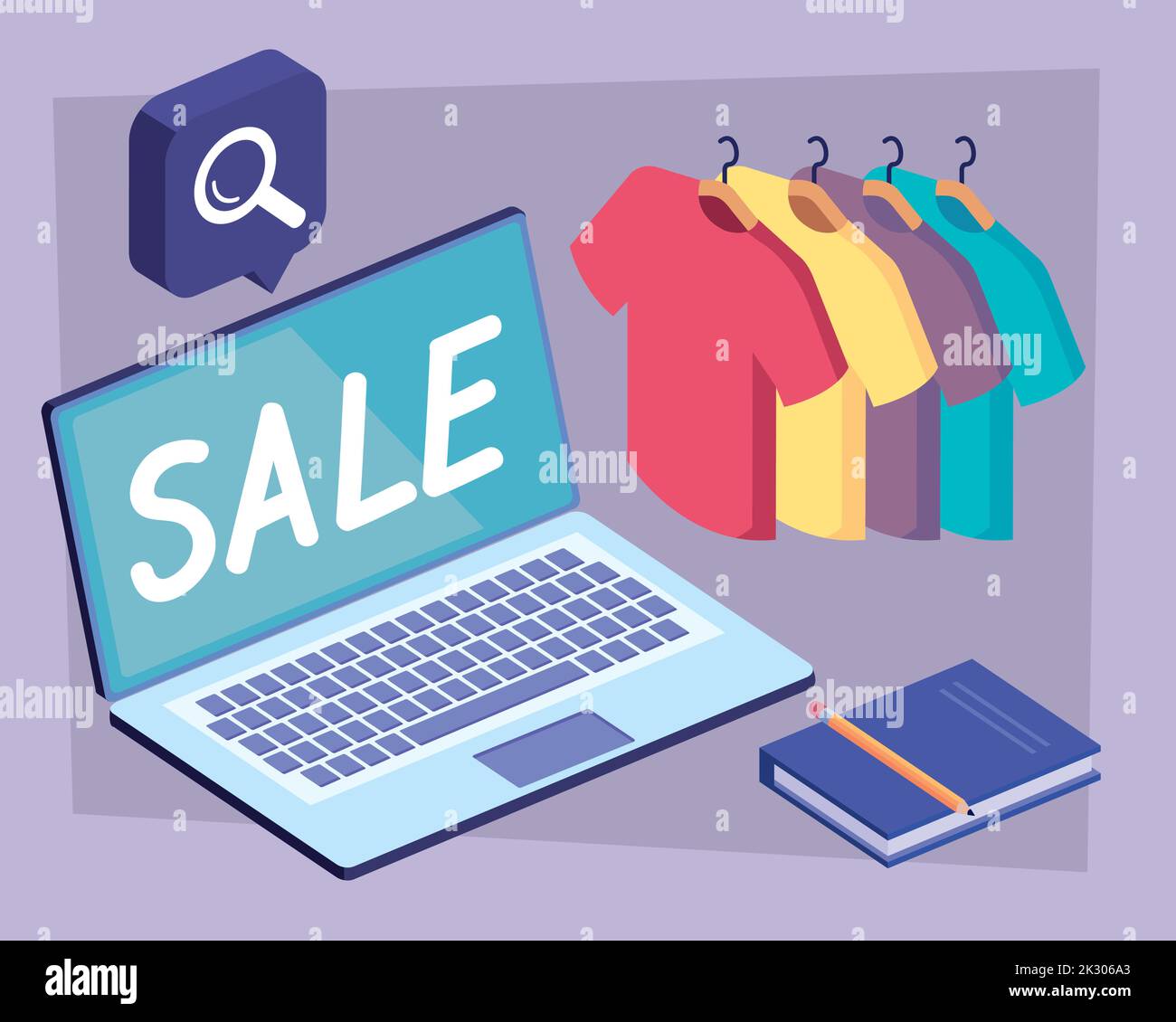 clothes and accessories with laptop Stock Vector