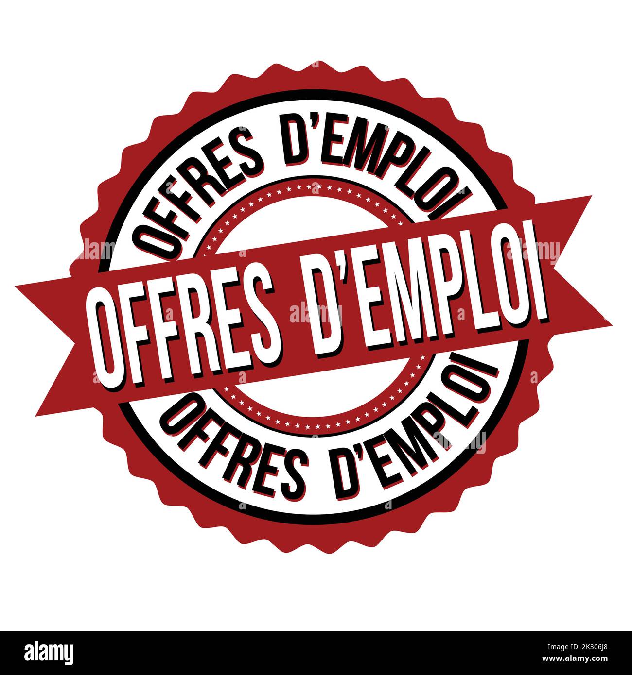Job offers ( Offres d'emploi - in french language ) label or stamp on white background, vector illustration Stock Vector