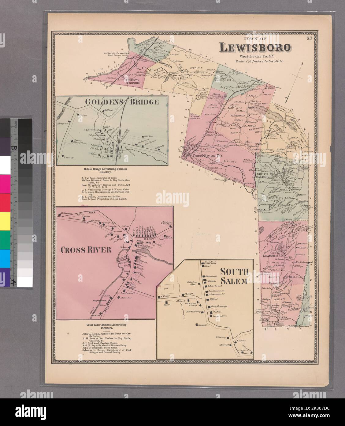 Cartographic, Maps. 1868. Lionel Pincus and Princess Firyal Map Division. Real property , New York Metropolitan Area, Westchester County (N.Y.), New York Metropolitan Area Plate 57: Town of Lewisboro, Westerchester Co. N.Y. - Golden's Bridge - Gross River - South Salem. Small folder - S2 Stock Photo