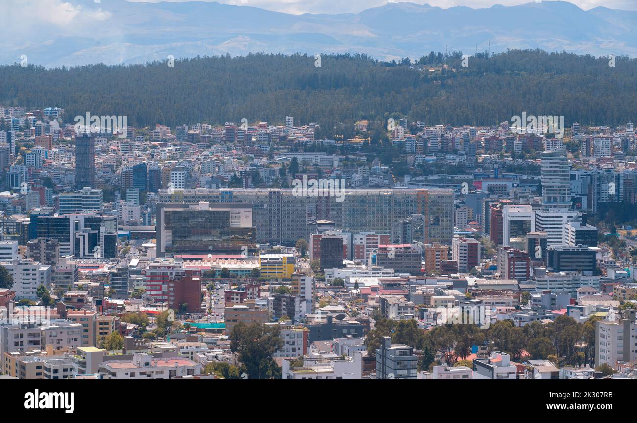 Quito, Pichincha / Ecuador - September 23 2022: Aerial view of the new Government Financial Platform located on the Rio Amazonas avenue north of the c Stock Photo