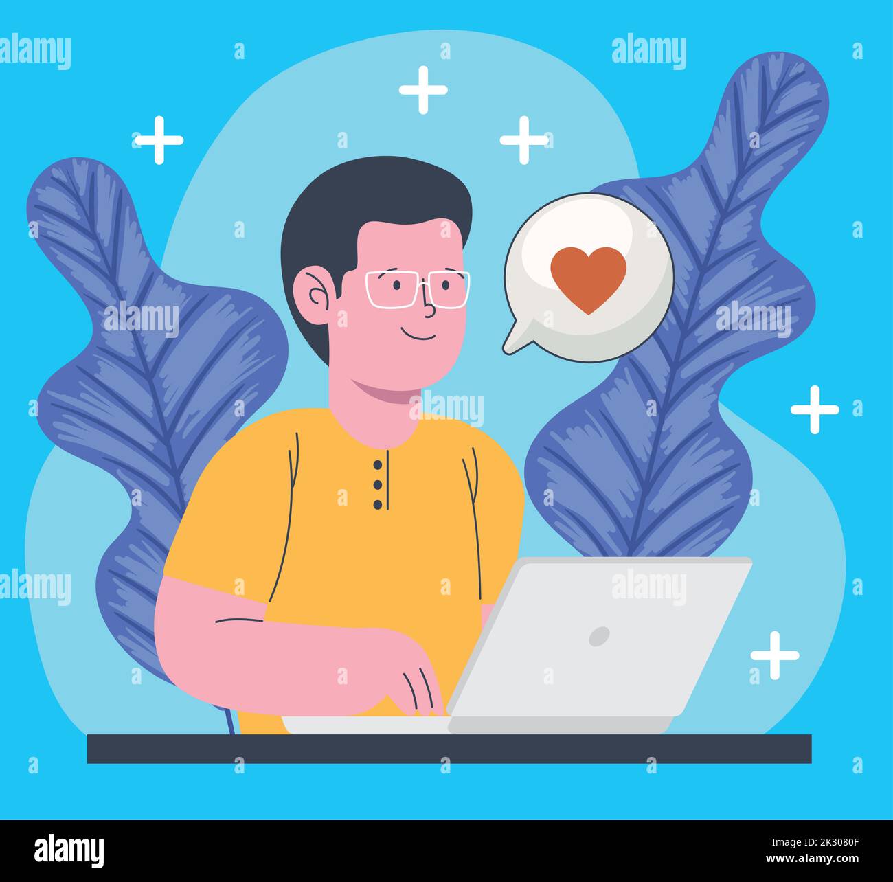 business man with laptop and heart Stock Vector
