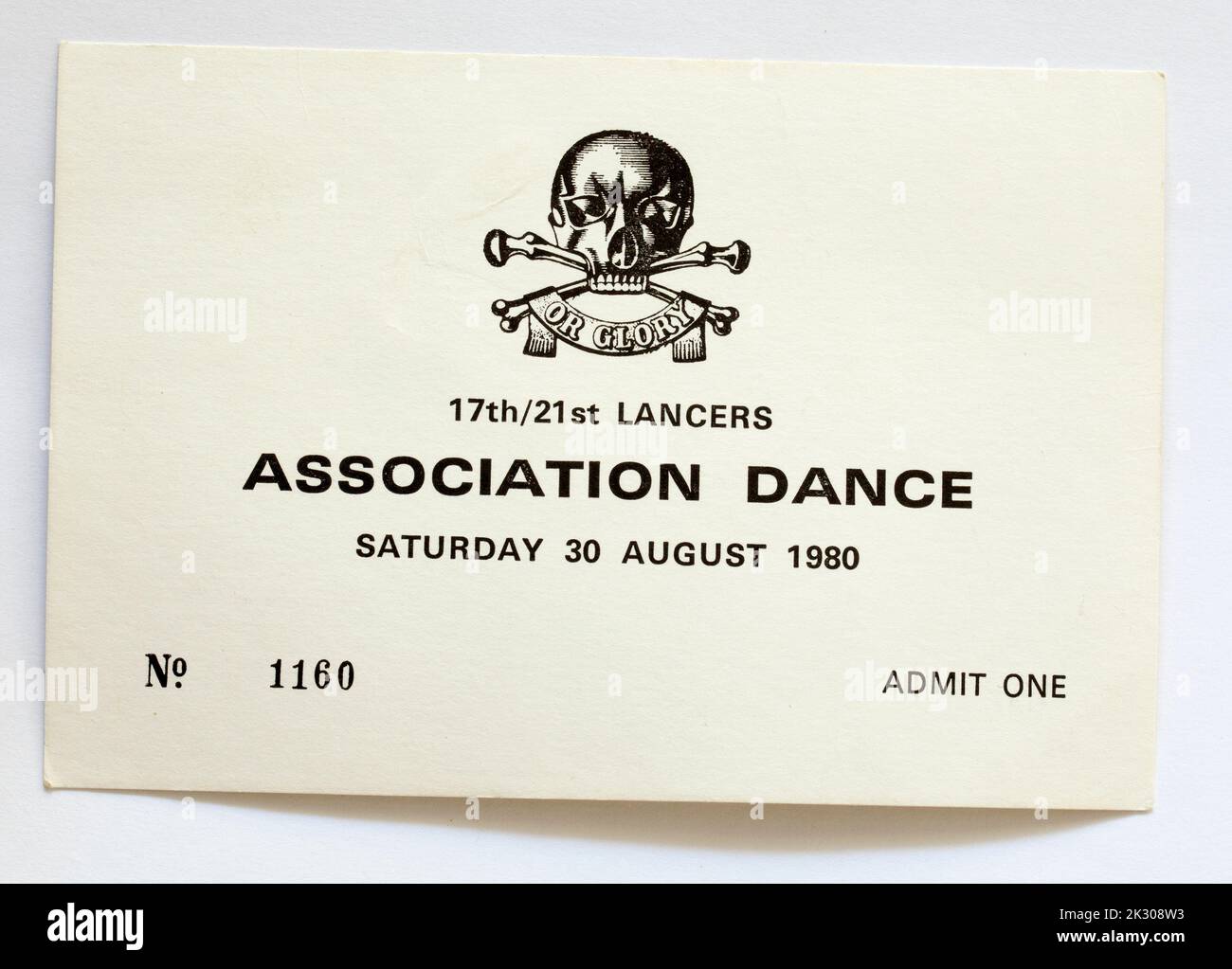 Old Vintage 1980s British Army Miiltary Association Dance Invite Ticket Stock Photo