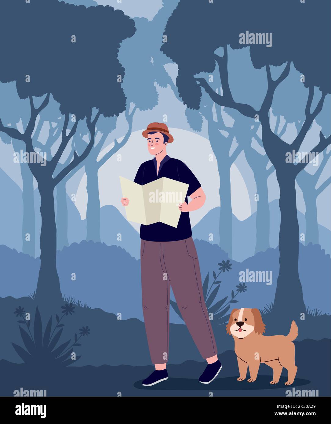 male traveler with dog Stock Vector