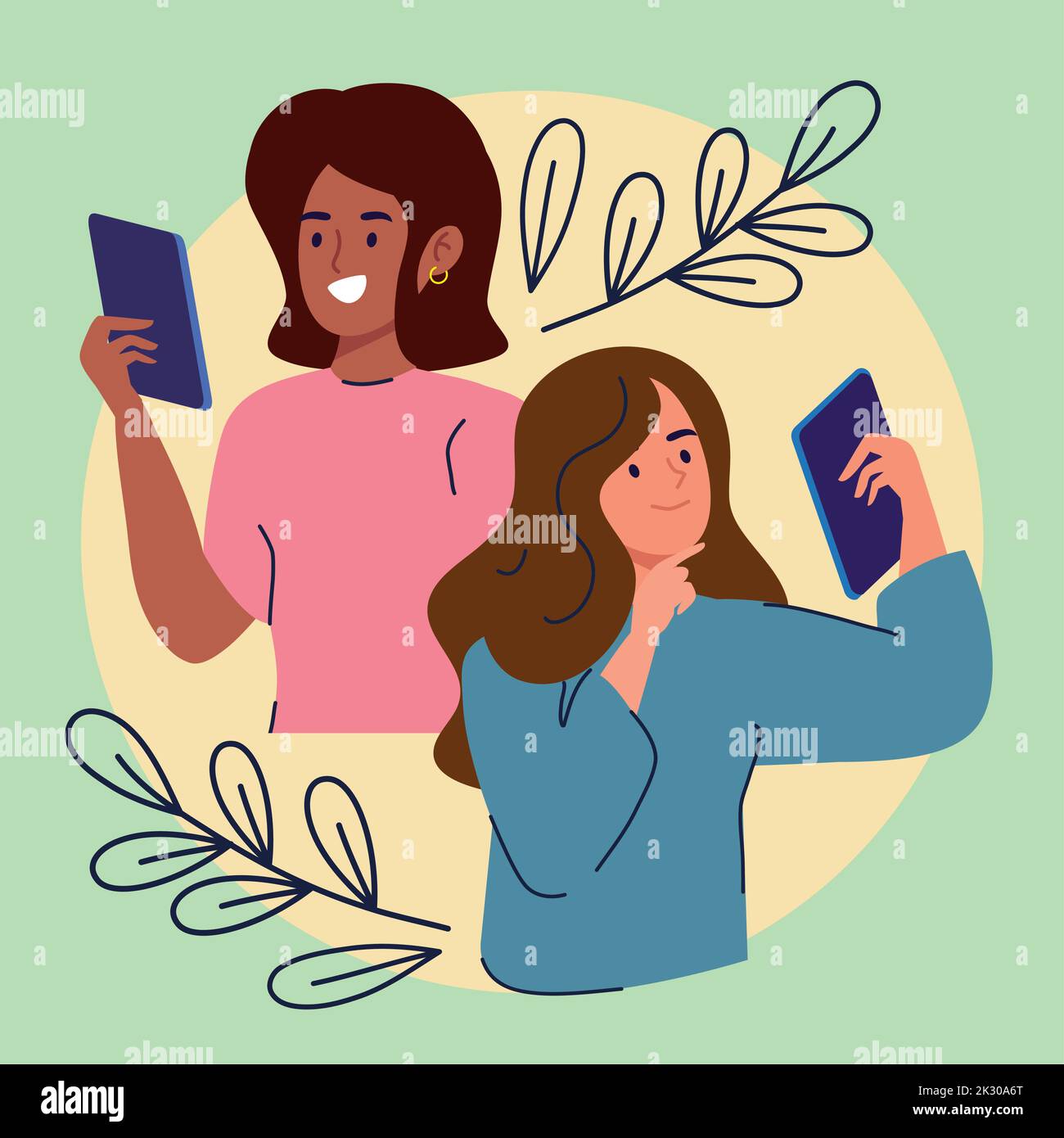women couple with smartphones Stock Vector