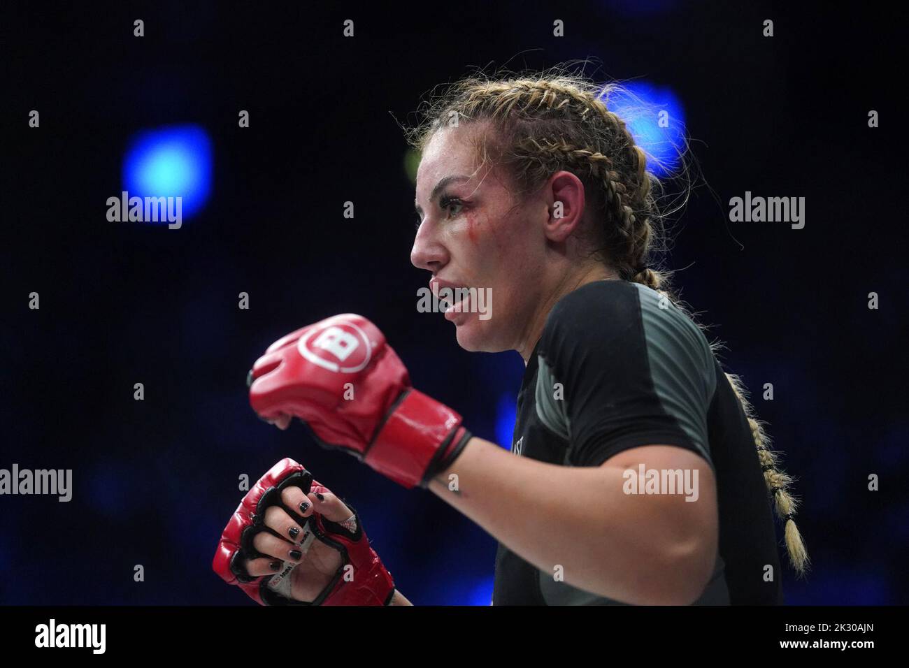 Leah McCourt in action during their Featherweight bout during Bellator 385 at the 3 Arena, Dublin. Picture date: Friday September 23, 2022. Stock Photo