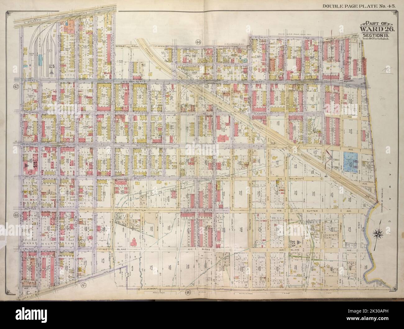 New york boroughs map hi res stock - Eb Hyde Co Cartographic Maps 1916 Lionel Pincus And Princess Firyal Map Division Brooklyn New York Ny Real Property New York State New York Brooklyn Vol 1 2nd Part Double Page Plate No 45 Part Of Wards 26 Section 13 Map Bounded By Mckinley Ave Magenta St Autumn Ave Mckinley Ave Boundary Line Of The Boroughs Of Brooklyn And Queens Dumont Ave Crystal Ave Including New Lots Ave Berriman St Atlantic Ave Fountain Ave Mckinley Ave Conduit Ave 2K30APH 