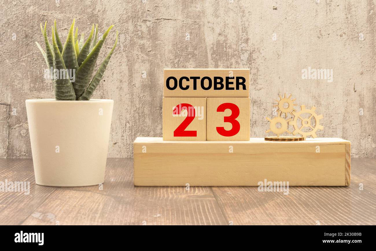October 23th . October 23 white wooden calendar on white background. Autumn day. Copy space for your text Stock Photo