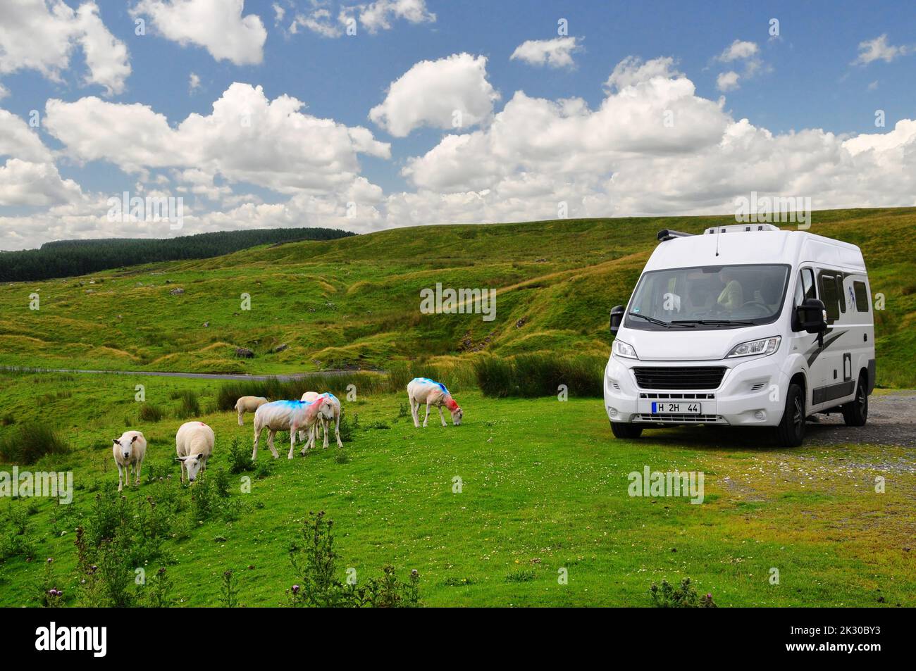 Motorhome in a car park in the Yorkshire Dales, Yorkshire, England, Great Britain, United Kingdom, Europe Stock Photo