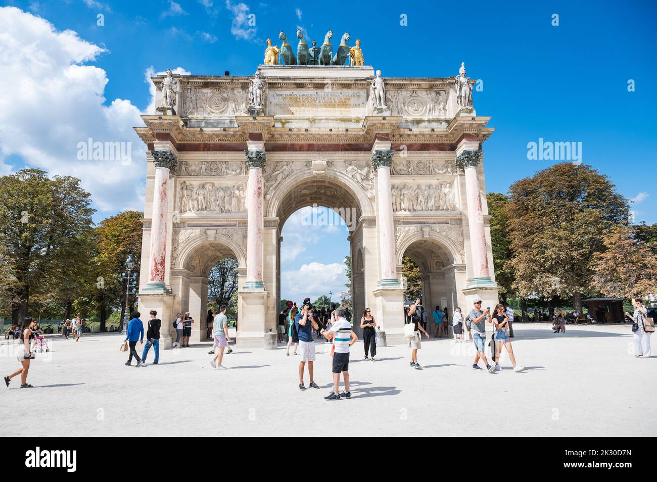 Paris, France August 26 2022 People walking near Arc de Triomphe du