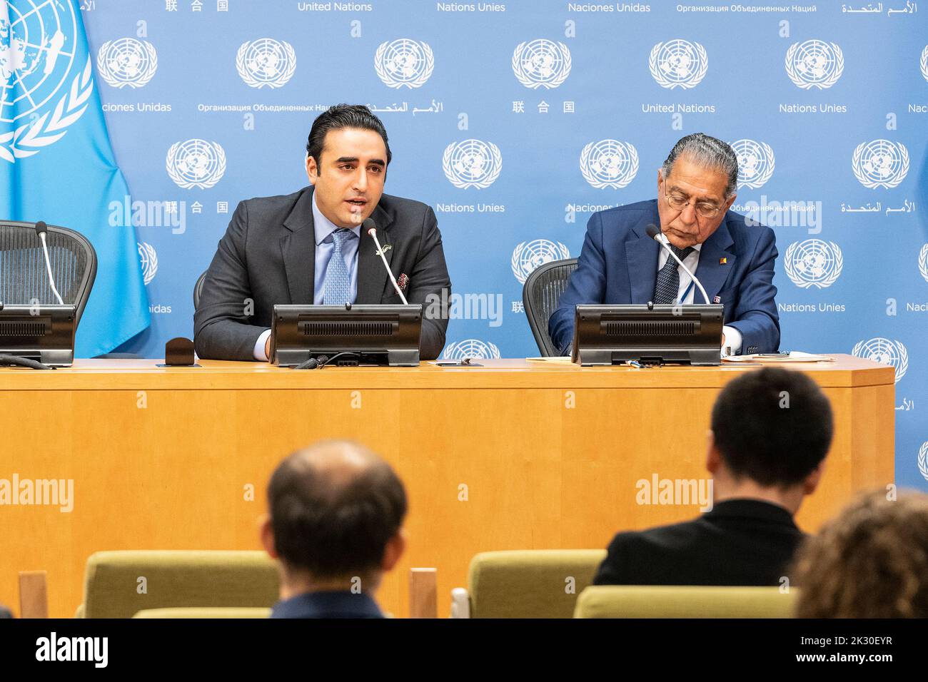 New York, United States. 23rd Sep, 2022. Press briefing by Bilawal Bhutto Zardari, Minister for Foreign Affairs of the Islamic Republic of Pakistan at UN Headquarters. (Photo by Lev Radin/Pacific Press) Credit: Pacific Press Media Production Corp./Alamy Live News Stock Photo