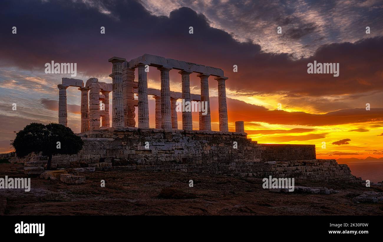 The Temple of Poseidon during Sunset in Sounio, Greece Stock Photo - Alamy