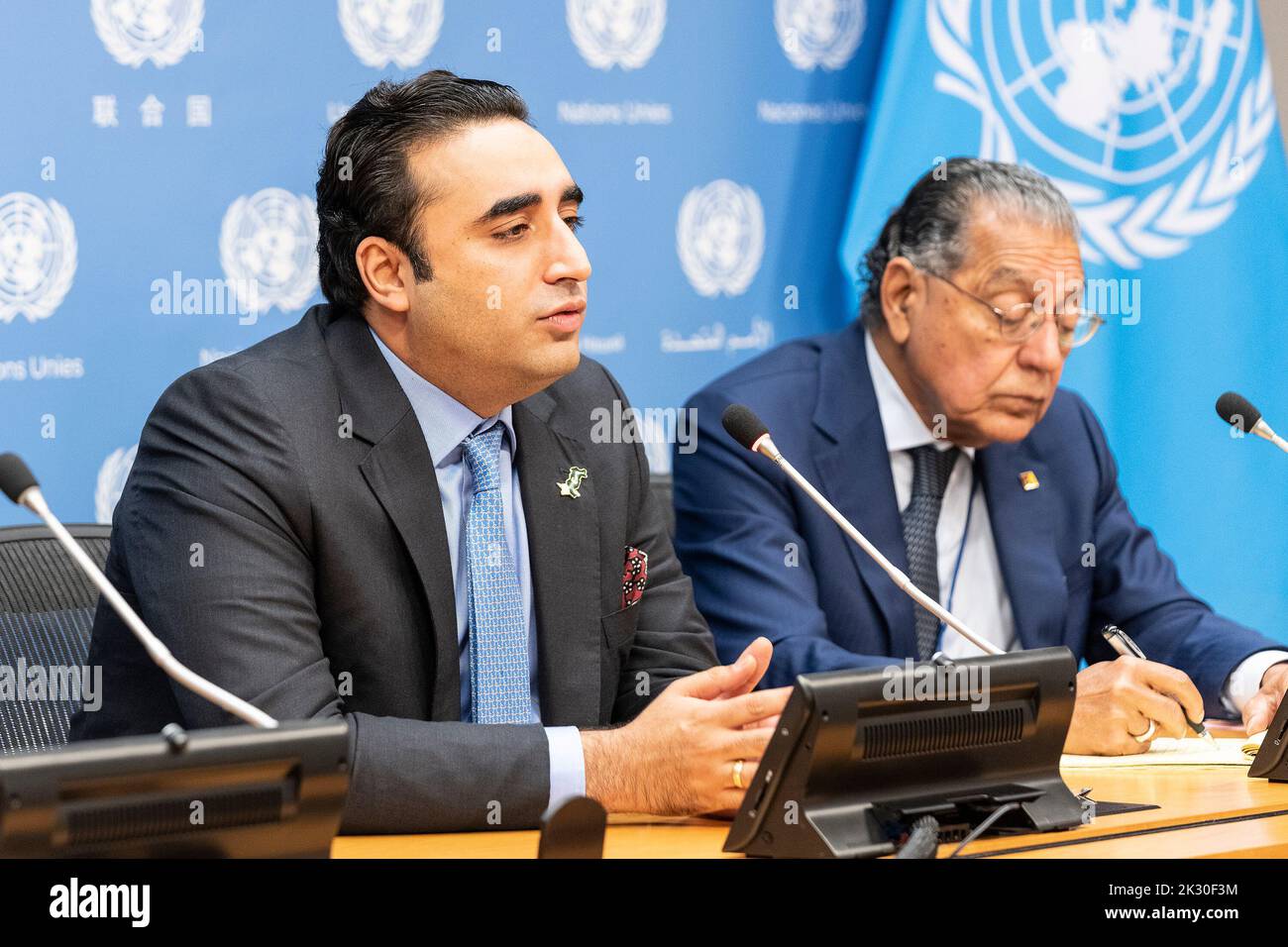 New York, United States. 23rd Sep, 2022. Press briefing by Bilawal Bhutto Zardari, Minister for Foreign Affairs of the Islamic Republic of Pakistan at UN Headquarters. (Photo by Lev Radin/Pacific Press) Credit: Pacific Press Media Production Corp./Alamy Live News Stock Photo