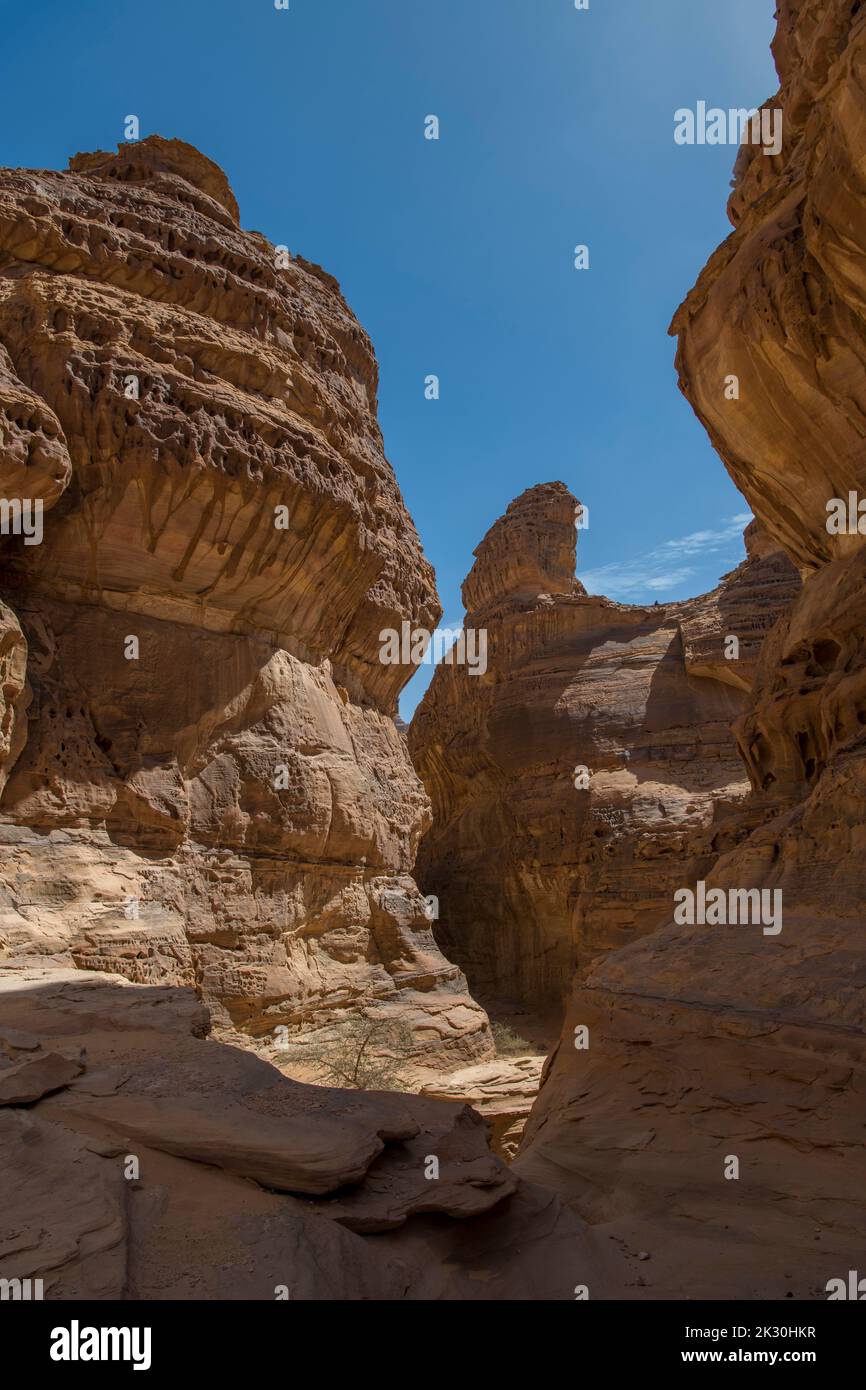 Narrow slot canyon near Al Ula Saudi Arabia Stock Photo