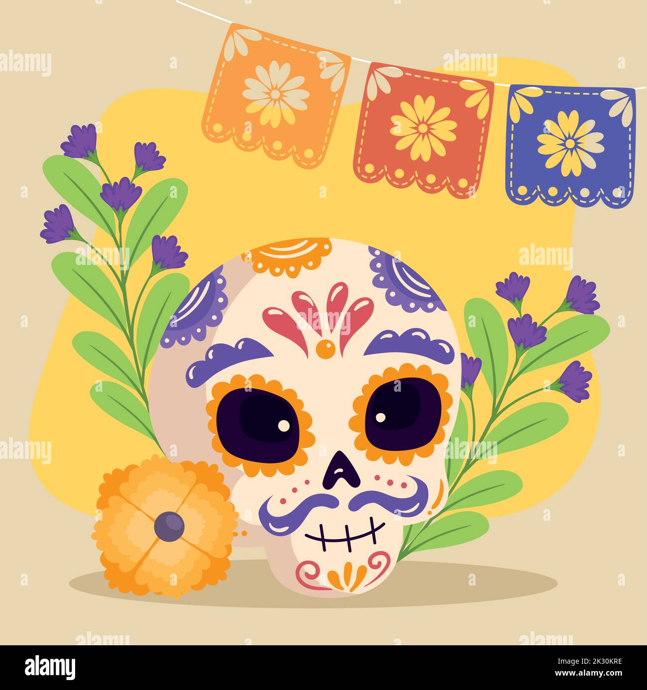 dia de los muertos skull with garlands poster Stock Vector