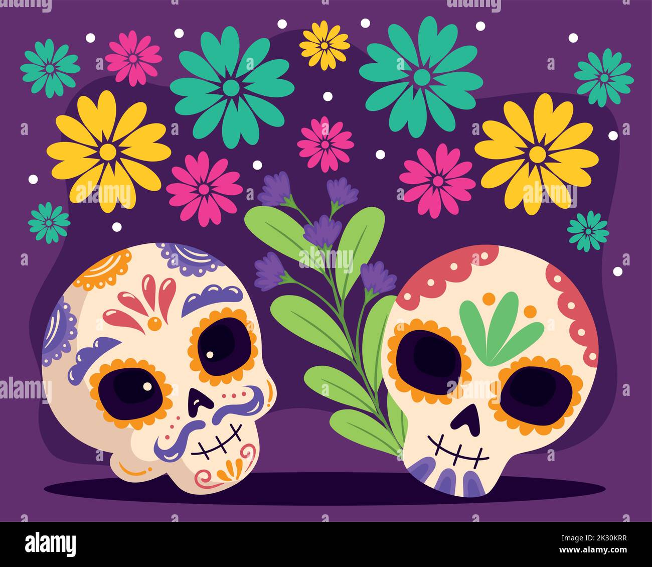 dia de los muertos skulls with floral pattern Stock Vector Image & Art ...