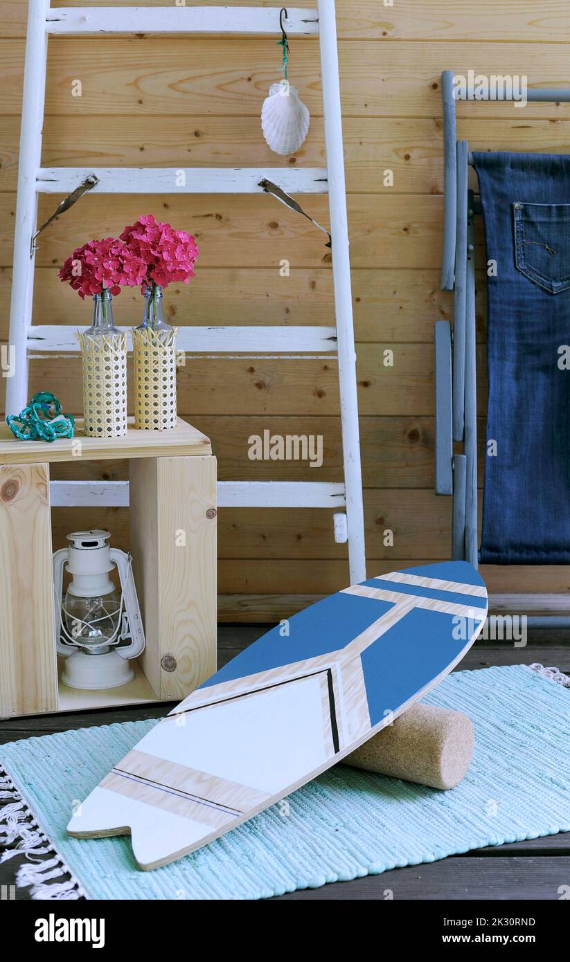 DIY wooden balance board with roller Stock Photo Alamy