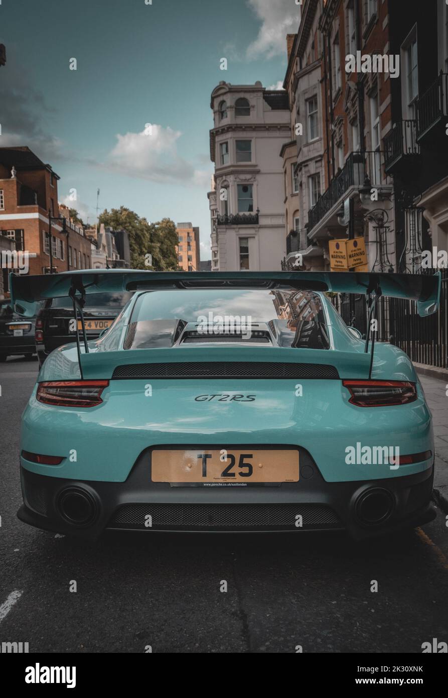 Crazy and beautiful Porsches spotted around London. Rainy and moody days making them look the best. Stock Photo