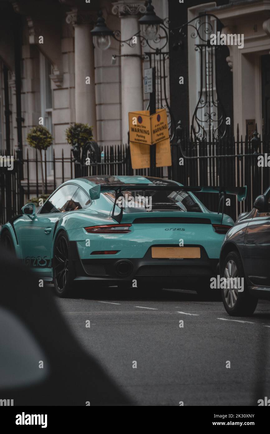 Crazy and beautiful Porsche spotted around London. Rainy and moody days making them look the best. Stock Photo