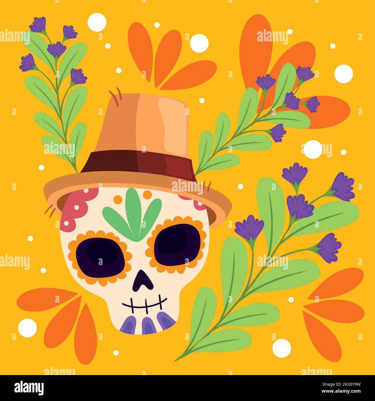 dia de los muertos skull with branches poster Stock Vector