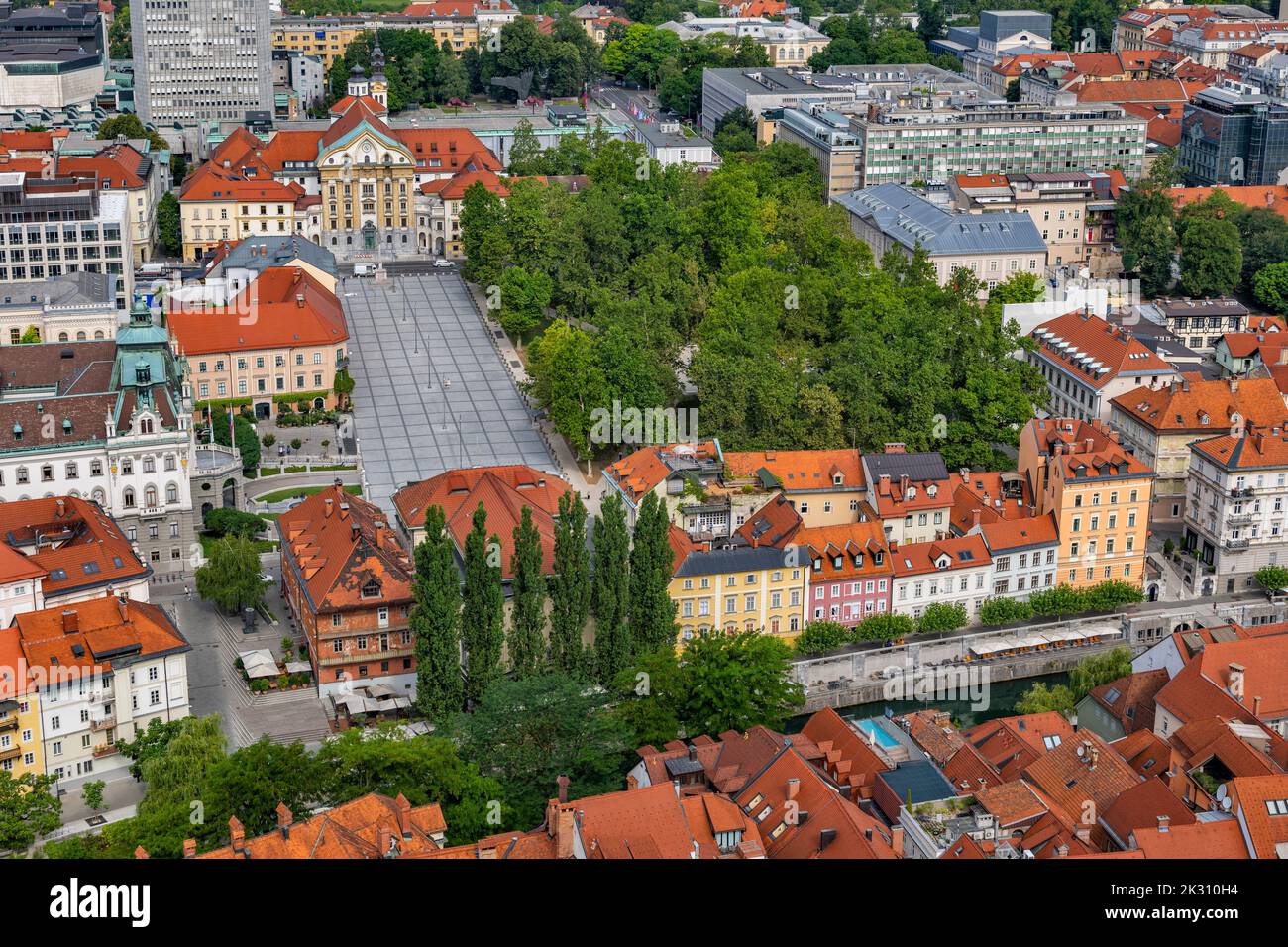 Slovenia, Ljubljana, View of Congress Square and Park Zvezda Stock Photo